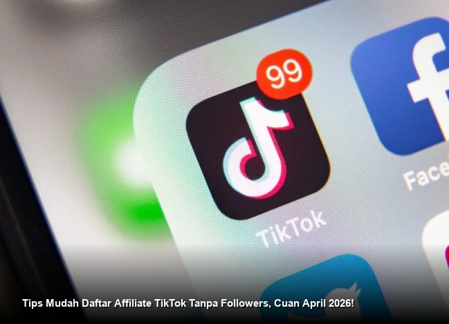 Ilustrasi smartphone menampilkan antarmuka TikTok dengan notifikasi saldo bertambah besar dan logo Affiliate TikTok Shop yang aktif.