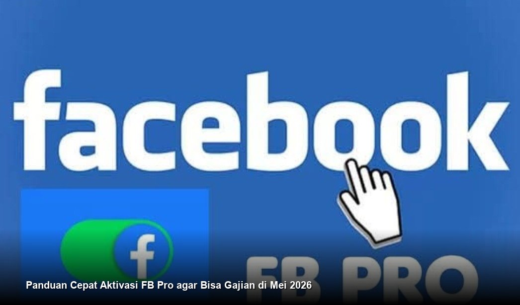 Ilustrasi tampilan dashboard Facebook Professional Mode di smartphone, menampilkan grafik peningkatan followers dan notifikasi potensi pendapatan dari In-Stream Ads.