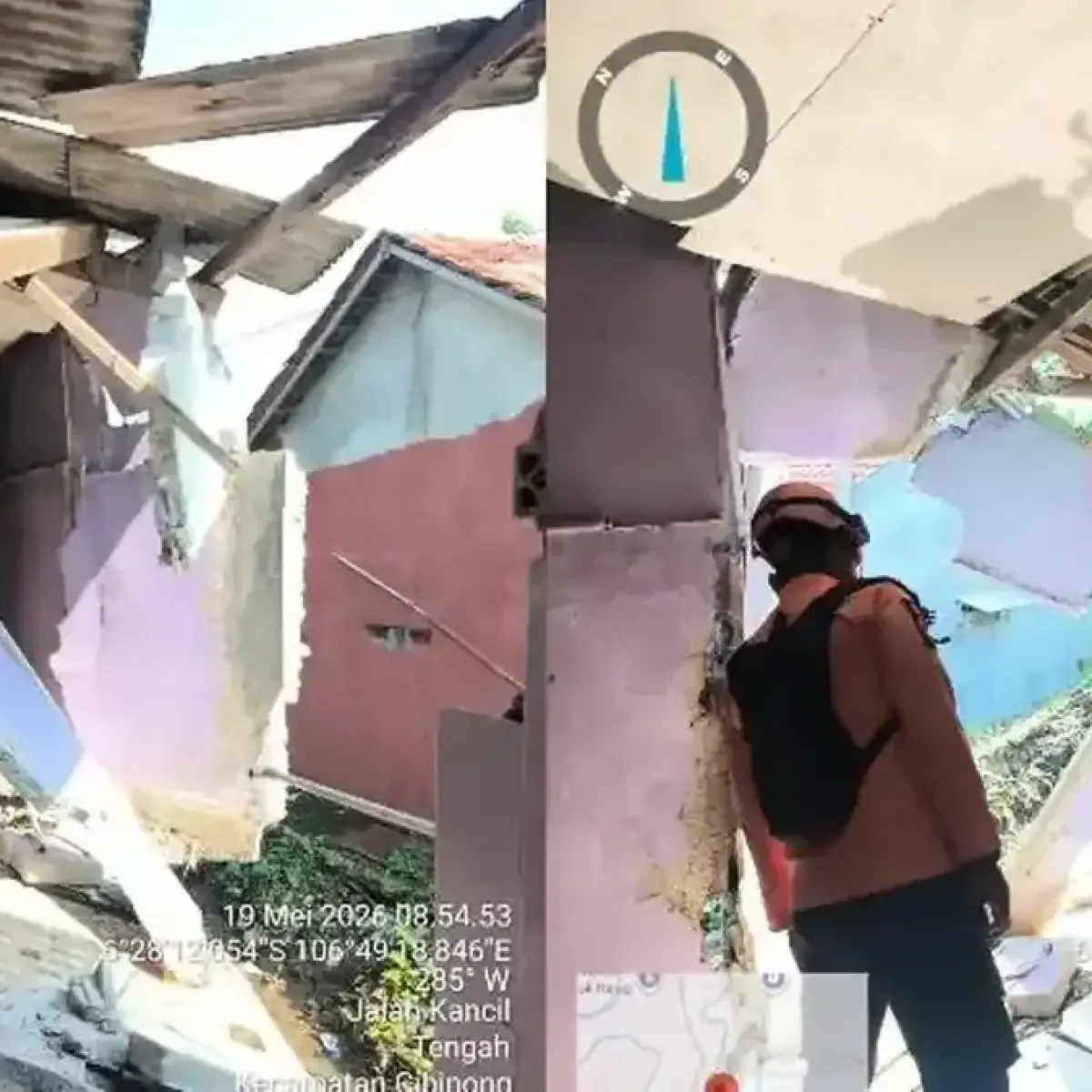 LONGSOR DI BOGOR - Sebuah rumah warga sampai jebol karena terdampak longsor di Kampung Cipayung RT 02/07, Kelurahan Tengah, Kecamatan Cibinong, Kabupaten Bogor, Selasa (19/5/2026).