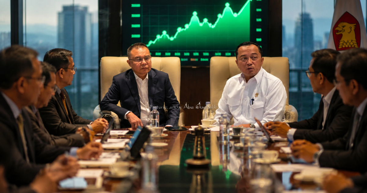 Ilustrasi rapat strategis DPR dan pemerintah membahas sektor keuangan, memicu optimisme pasar saat IHSG menguat dan saham perbankan bergerak positif. (Wakil Ketua DPR Sufmi Dasco bersama Mensesneg Prasetyo Hadi (Foto Bloomberg Technoz/Mis Fransiska diolah AI/Abu Bakar Boli)